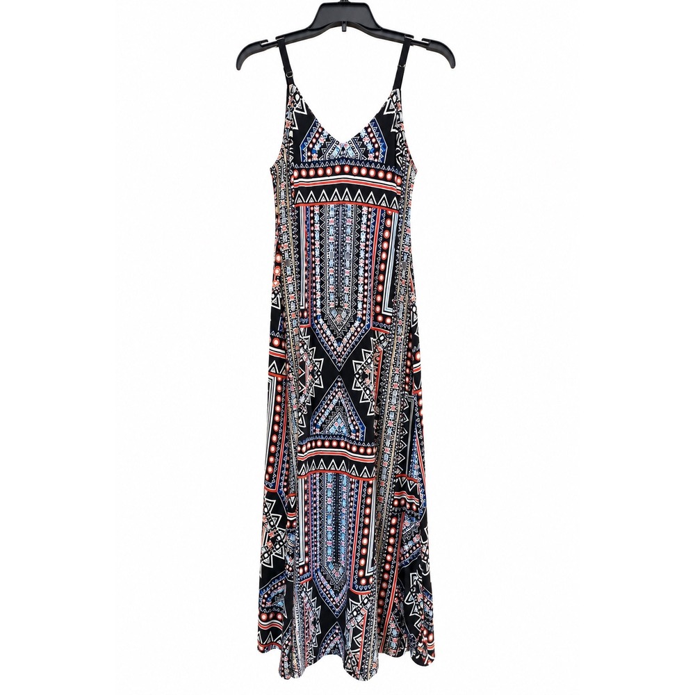 Mossimo Womens Geometric Tribal Print Maxi Dress V-Neck Spaghetti Strap Large